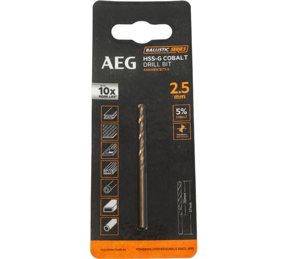Сверло по металлу HSS-Co (2.5х30х57 мм) AEG AAKHSSCBT2-5 4932479324