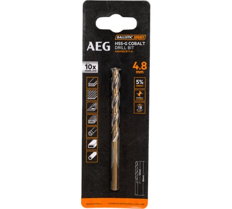 Сверло по металлу HSS-Co (4.8х52х86 мм) AEG AAKHSSCBT4-8 4932479331