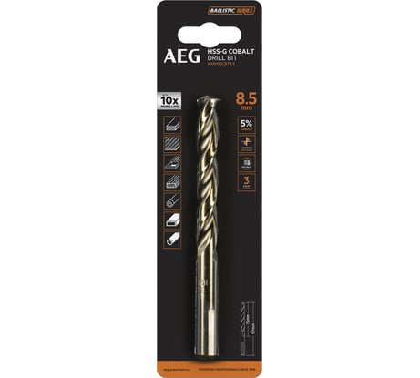 Сверло по металлу HSS-Co (8.5х75х117 мм) AEG AAKHSSCBT8-5 4932479338