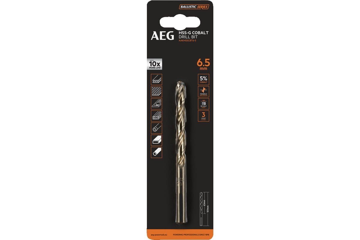 Сверло по металлу HSS-Co (6.5х63х101 мм) AEG AAKHSSCBT6-5 4932479335 ...