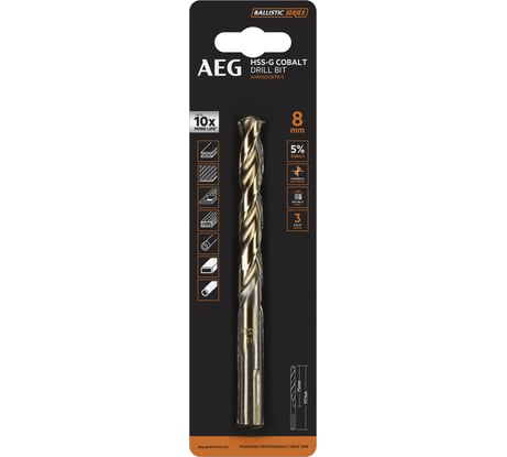 Сверло по металлу HSS-Co (8х75х117 мм) AEG AAKHSSCBT8-0 4932479337