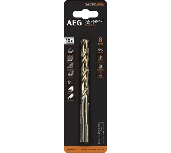 Сверло по металлу HSS-Co (8х75х117 мм) AEG AAKHSSCBT8-0 4932479337