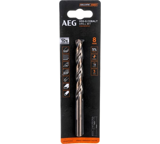 Сверло по металлу HSS-Co (8х75х117 мм) AEG AAKHSSCBT8-0 4932479337