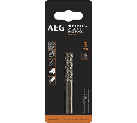 Сверло по металлу HSS-G (2 шт; 3х33х61 мм) AEG AAKHSSG03 4932479306