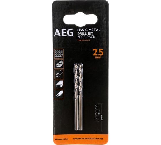 Сверло по металлу HSS-G (2 шт; 2.5х30х57 мм) AEG AAKHSSG025 4932479305
