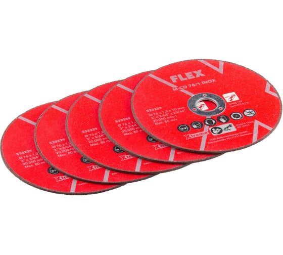 Набор из 5-ти отрезных дисков FLEX 76 мм M-CD 76/1 INOX VE5 для УШМ 533229