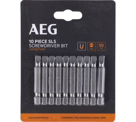 Биты 10 шт, SL5, 50 мм AEG AAK5010TX40 4932479529