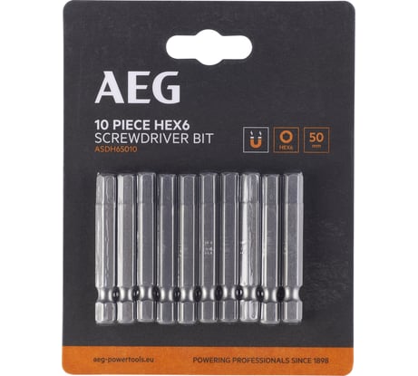 Биты 10 шт, Hex 6, 50 мм AEG ASDH65010 4932479528