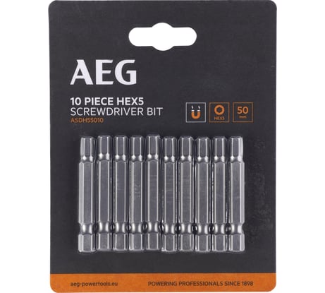 Биты 10 шт, Hex 5, 50 мм AEG ASDH55010 4932479525