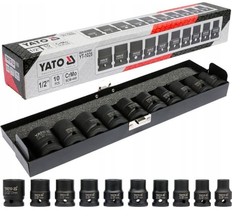 Набор торцевых ударных головок 10 шт, 1/2", 10-22 мм YATO YT-1025