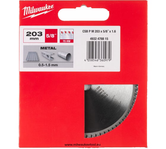 Диск пильный по металлу (203x16x1.6 мм; 70 зубов) для циркулярной пилы Milwaukee 4932478815 1