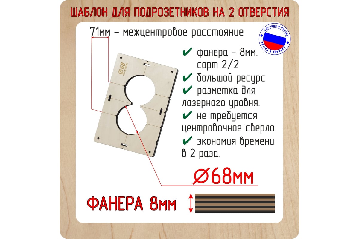 Комплект шаблонов для сверления подрозетников (5 шт; диаметр 68 мм; толщина  8 мм) РОТОР shablon68