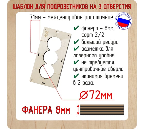 Комплект шаблонов для сверления подрозетников (5 шт; диаметр 72 мм; толщина 8 мм) РОТОР shablon72