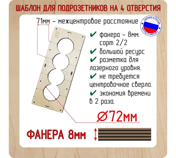 Комплект шаблонов для сверления подрозетников (5 шт; диаметр 72 мм; толщина 8 мм) РОТОР shablon72