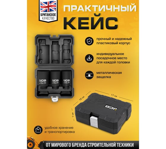 Набор головок ударных JCB глубоких 3 предмета 1/2 JCB-4035-5MPB(60976)