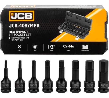 Набор головок-бит JCB HEX ударных 8 предметов 1/2 JCB-4087MPB(61063)