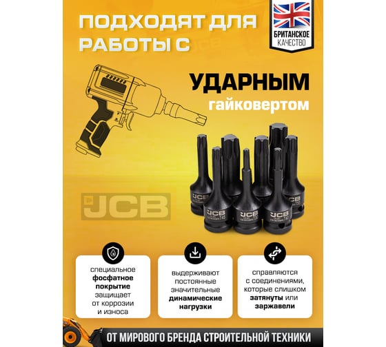 Набор головок-бит JCB TORX ударных 8 предметов 1/2 JCB-4088MPB(60977)