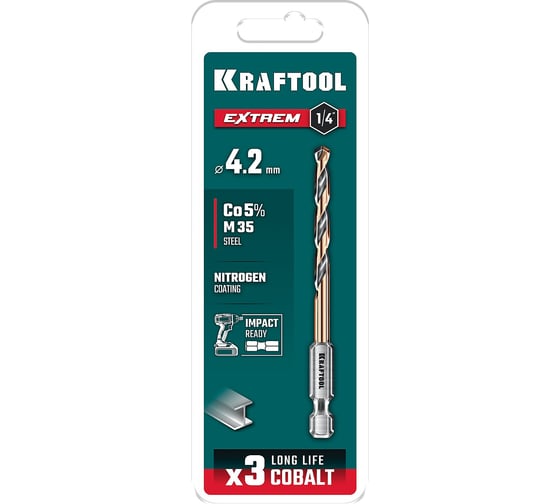 Сверло по металлу для винтовертов и шуруповертов KRAFTOOL Impact Ready НЕХ-1/4, 4.2x83 мм 29652-4.2 1