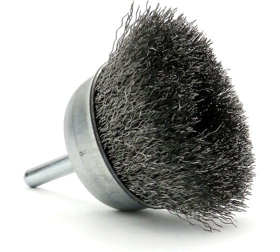Щетка чашечная Eurobrush 50 мм c хвостовиком 6 мм, ворс гофр сталь 0.20 мм, до 4500 об/мин (код 13-090) EB-C50ST2