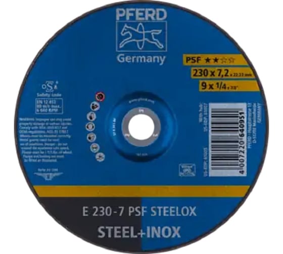 Круг шлифовальный PFERD E 230-7 PSF STEELOX (640951) 62023640 1
