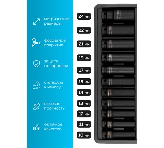 Головки глубокие SIGMATOOL набор 11пр., 1/2 (6гр.) SIGMATOOL-4117-5MPB(65249)