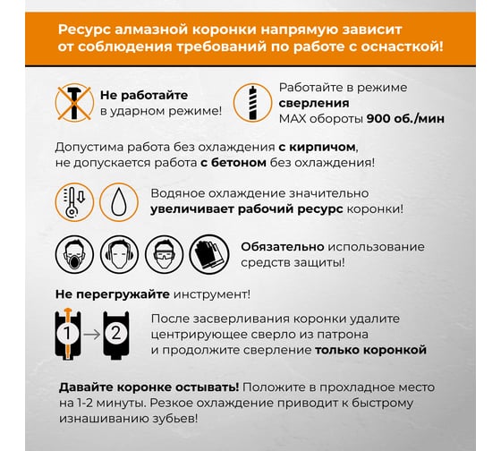 Коронка алмазная по бетону RAGE 68 мм Long-Life 559550