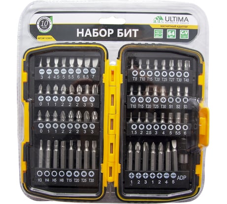 Набор бит, магнитный адаптер ULTIMA CrV, в пластиковом боксе 64шт 123011