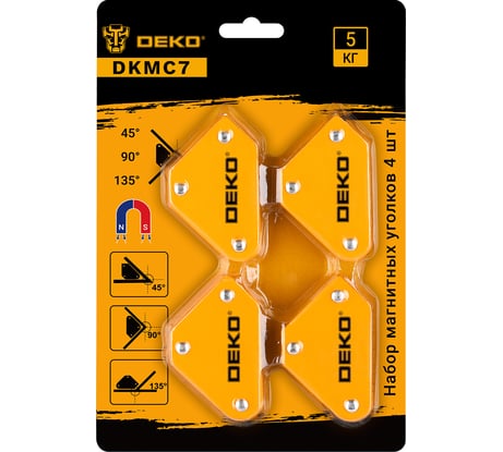 Набор магнитных уголков DKMC7 (4 шт; 45/90/135 градусов; до 5 кг) DEKO 065-0646
