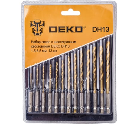 Набор сверл DH13 (13 шт; 1.5-6.5 мм; шестигранный хвостовик) DEKO 065-0538