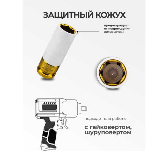 Головка ударная глубокая для литых дисков с защитным кожухом Rockforce 19мм, 1/2 RF-4457919C(61717)