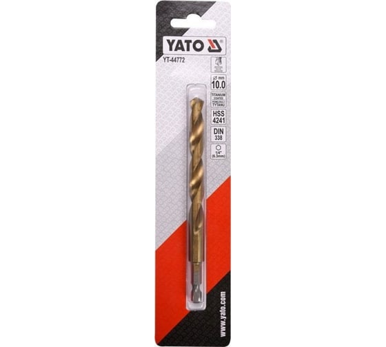 Сверло YATO по металлу HSS-TiN 10,0мм с хвостовиком HEX YT-44772 3624024772092 1