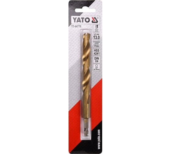 Сверло по металлу HSS-TiN 13.0 мм с хвостовиком HEX1/4 YATO YT-44776