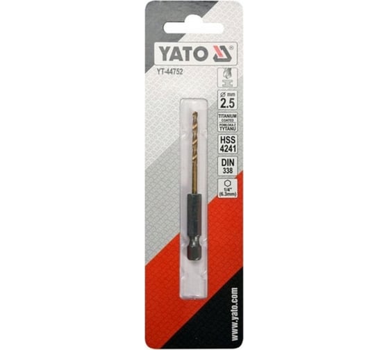 Сверло по металлу HSS-TiN 2.5 мм с хвостовиком HEX1/4 YATO YT-44752