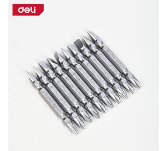 Набор двухсторонних бит Deli SL6/PH2x65мм 10 шт DL6904 сталь S2, твердость 58-60HRC, пласт.кейс 183621