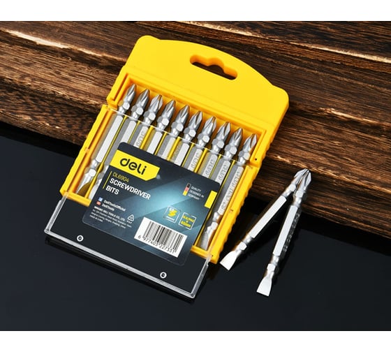 Набор двухсторонних бит Deli SL6/PH2x65мм 10 шт DL6904 сталь S2, твердость 58-60HRC, пласт.кейс 183621