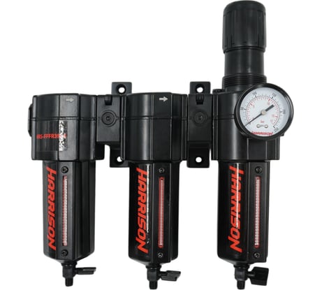 Блок подготовки с фильтром HARRISON 40 мкм, фильтром 25 мкм, фильтром 5 мкм и регулятором 1/2', 3964 л/мин. HRS-FFFR3964