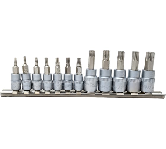 Набор головок-бит YATO TORX 1/4" Т8-Т30 3/8" Т40-Т55 12 предметов на металлической планке YT-04331 371404331 092 1