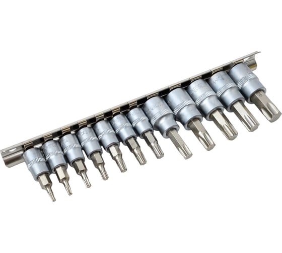 Набор головок-бит YATO TORX 1/4" Т8-Т30 3/8" Т40-Т55 12 предметов на металлической планке YT-04331 371404331 092 1