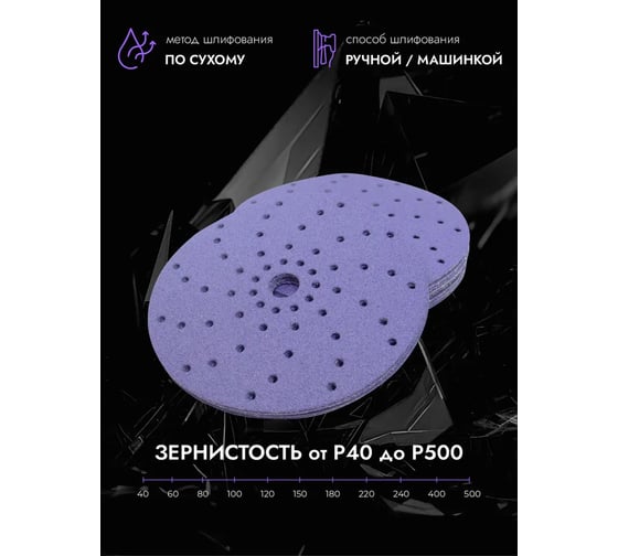 Круг шлифовальный абразивный CERAMAX PURPLE FILM 150 мм, multiholes, P320, 50 шт 1CRX1559