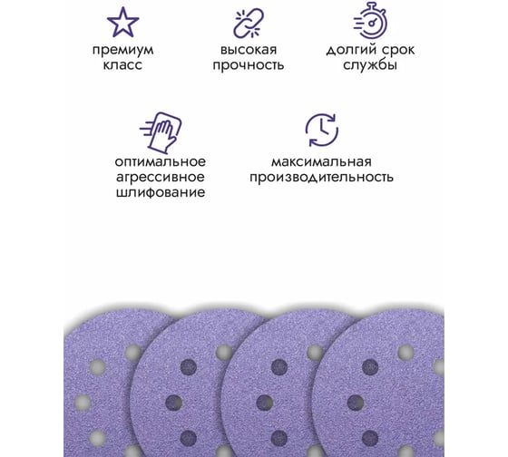 Круг шлифовальный абразивный CERAMAX PURPLE PAPER 125 мм, 8 отверстий, P40, 50 шт 1CRX1572