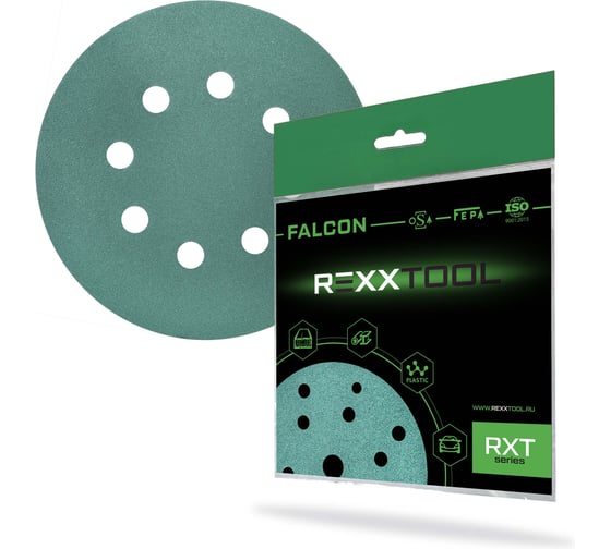 Шлифовальный круг абразивный на липучке REXXTOOL FALCON 125мм, 8 отв., 10 штук, P120 RXT-FALCON-125-8-120