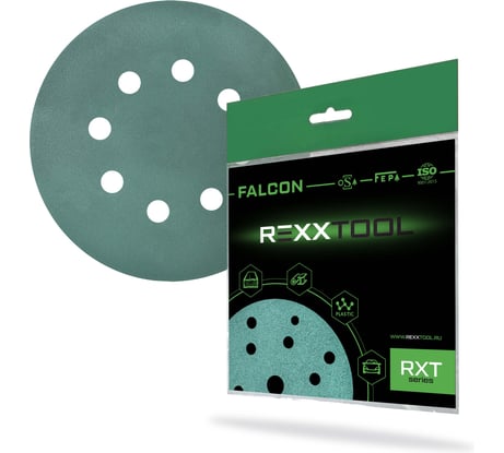 Шлифовальный круг абразивный на липучке REXXTOOL FALCON 125мм, 8 отв., 10 штук, P240 RXT-FALCON-125-8-240