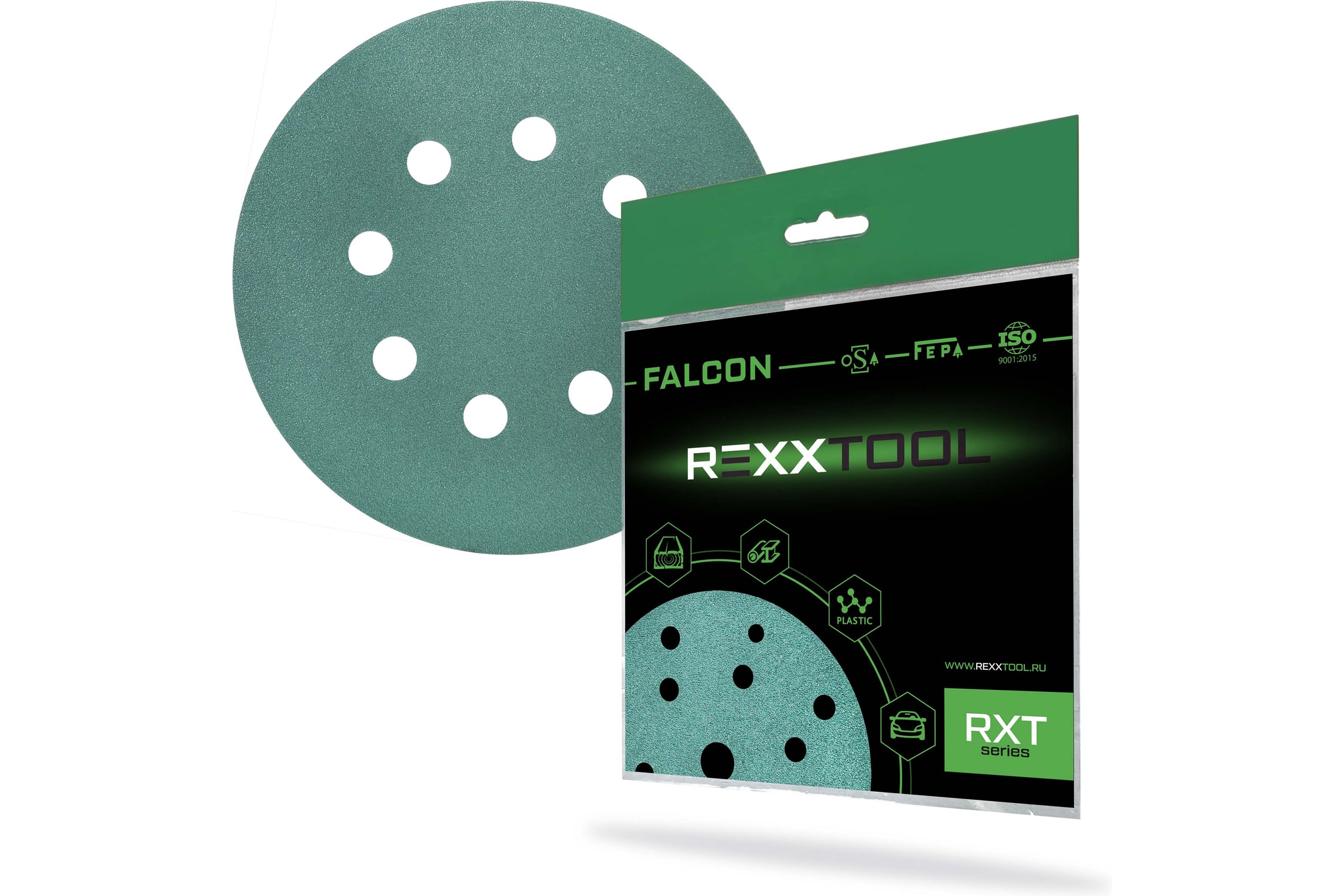 ШлифовальныйкругабразивныйналипучкеREXXTOOLFALCON125мм,8отв.,10штук,P220RXT-FALCON-125-8-220