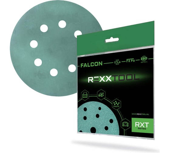 Шлифовальный круг абразивный на липучке REXXTOOL FALCON 125мм, 8 отв., 10 штук, P1200 RXT-FALCON-125-8-1200
