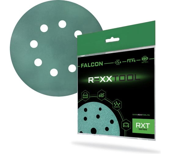 Шлифовальный круг абразивный на липучке REXXTOOL FALCON 125мм, 8 отв., 10 штук, P400 RXT-FALCON-125-8-400