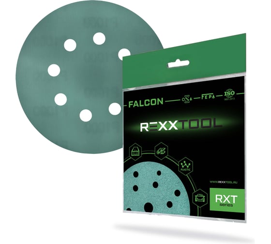 Шлифовальный круг абразивный на липучке REXXTOOL FALCON 125мм, 8 отв., 10 штук, P1000 RXT-FALCON-125-8-1000