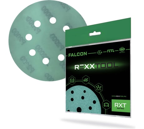 Шлифовальный круг абразивный на липучке REXXTOOL FALCON 125мм, 8 отв., 10 штук, P2000 RXT-FALCON-125-8-2000