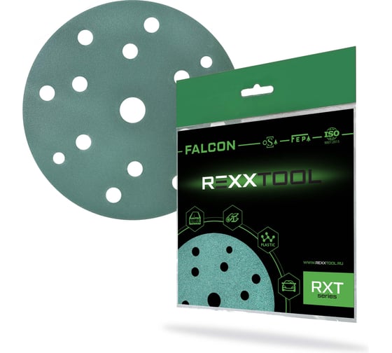 Шлифовальный круг абразивный на липучке REXXTOOL FALCON 150мм, 15 отв., 10 штук, P220 RXT-FALCON-150-15-220