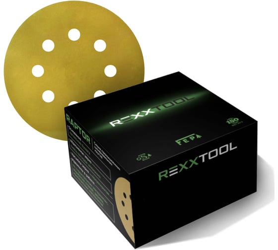 Шлифовальный круг абразивный на липучке REXXTOOL RAPTOR 125мм, 8 отв., 50 штук , P400 RXT-RAPTOR-50-125-8-400