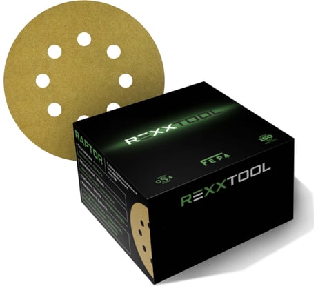 Шлифовальный круг абразивный на липучке REXXTOOL RAPTOR 125мм, 8 отв., 50 штук , P280 RXT-RAPTOR-50-125-8-280